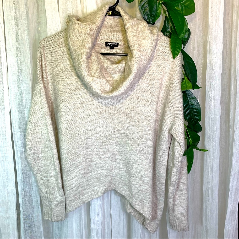 Express Cowl Neck Flowy Sweater in Grey/Tan
